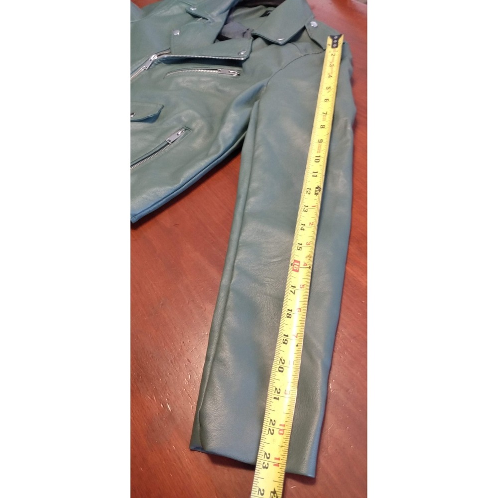 GREEN Love Tree FAUX LEATHER Cropped Motorcycle Jacket S Urbancore Alt BikerChic - Picture 7 of 10